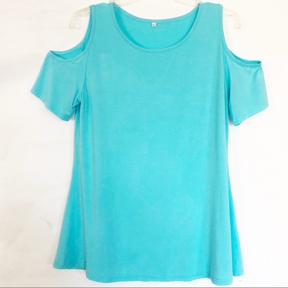 Sky Blue Cold Shoulder Top, Size Large - Picture 12 of 12